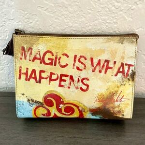 Jcon Leather Graffiti Pouch Clutch Travel Cosmetic Bag